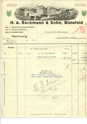 Rechnung > vom 24.2.1931 > H.A. Reckmann & Sohn > Kleiderfabrik / Bielefeld.