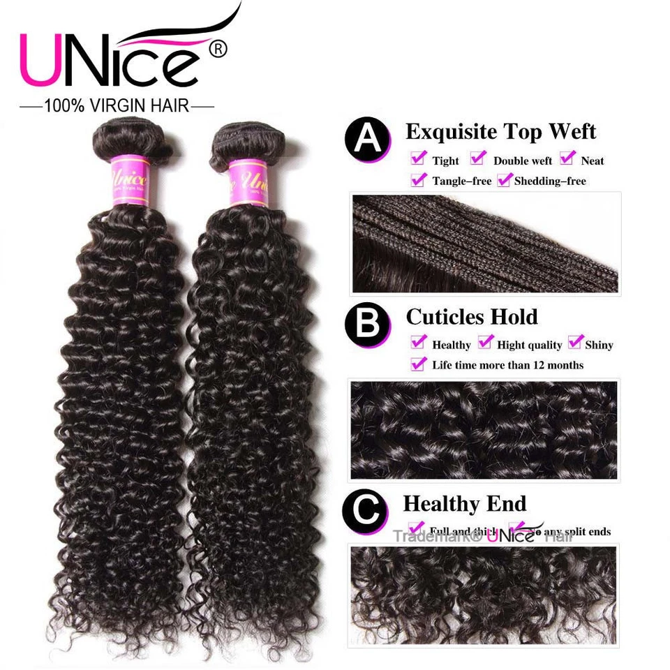 Extensiones de cabello humano rizadas brasileñas de cabello virgen UNICE HAIR 1/3 paquetes Foto 3 de 4
