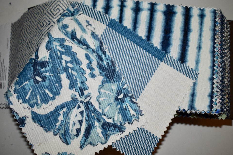 FABRIC SAMPLE BOOK Blue AZURE Delft Indigo Ink 59pcs LOT Print Weave