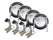 2" Flat Hook Side Rail Basket Ratchet Tie Down Assembly - Silver Pack of 4