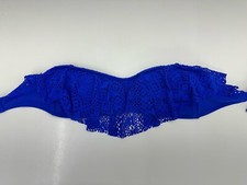 American Eagle Womens Swimsuit Medium Blue Bandeau Bikini Top Crochet Layover