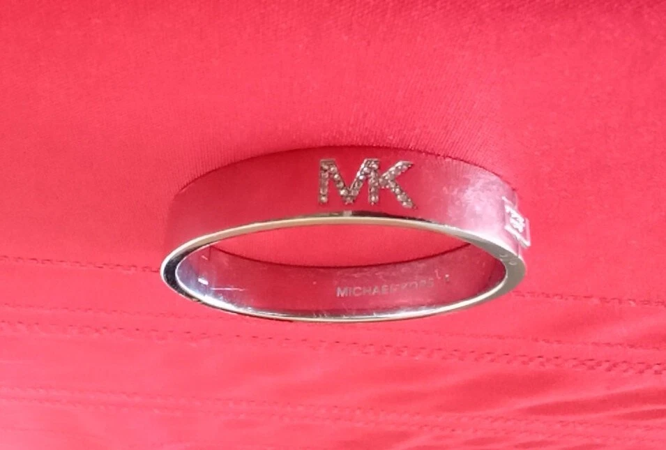 MICHAEL KORS Bracciale Braccialetto Logo Fulton Fulton Tono Argento con Pietre Pavimentazione $125