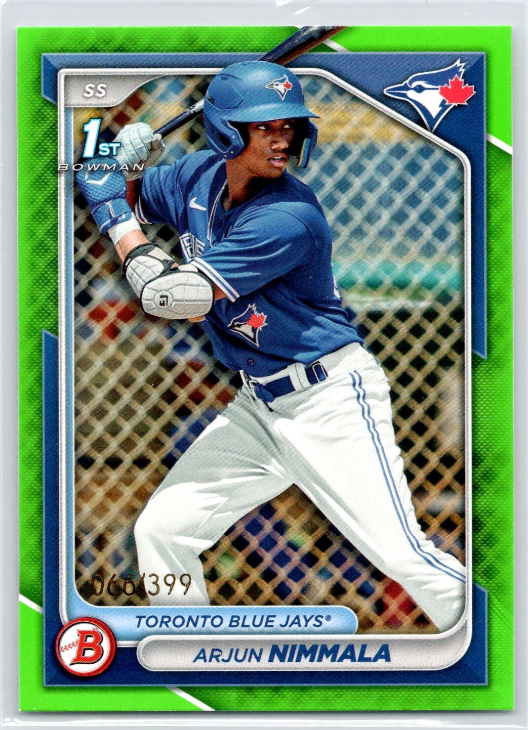 2024 Bowman #BP-142 Arjun Nimmala Prospects Neon Green Toronto Blue Jays /399