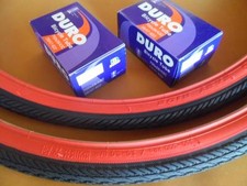 *New 700x35c Pair of Red Wall Tires + Tubes Road Fixie Bike Black and Red 700c