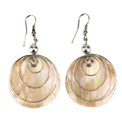 Women Handmade Natural Round Pearl Shell - Spiral Shape Hook Dangle Earrings