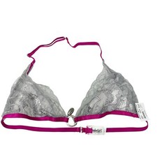 NWT Fredericks of Hollywood Women Lace Sheer Halter Wireless Bra Size L Platinum