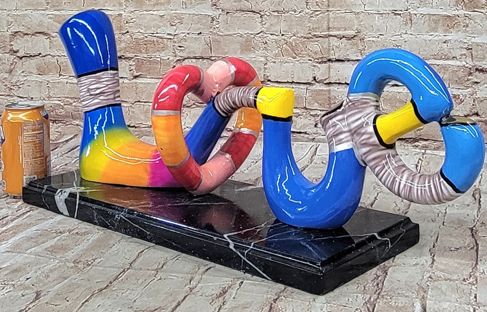 Bronze Romantique Love Sculpture Coloré Signée Statue pour Maison