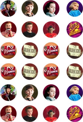 24x PRECUT CHARLIE CHOCOLATE FACTORY/WILLY WONKA REISPAPIER CUP CAKE TOPPER