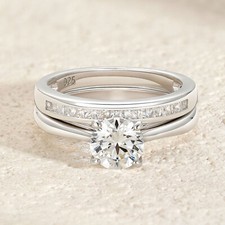 1CT 925 Sterling Silver Engagement Wedding Ring Set Wedding Band Sets 5A CZ