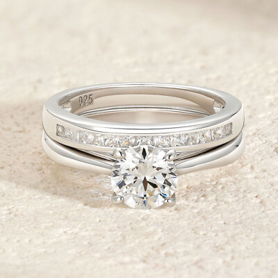 1CT 925 Sterling Silver Engagement Wedding Ring Set Wedding
