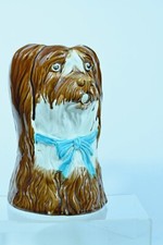 Ancien pichet  barbotine majolique zoomorphe tête de chien  ruban art nouveau