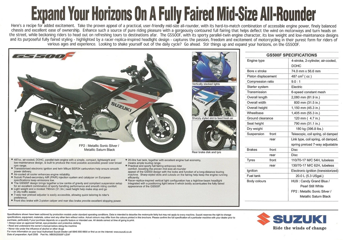 Suzuki GS500 GS500F GS500FK5 2005 UK Sales Brochure eBay