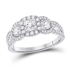 14k White Gold Princess Diamond 3-stone Engagement Ring 1-1/3ctw Certified