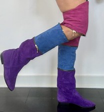 Vtg 80s 8.5 Color Block Suede Purple Pink Blue OTK Slouch Boots 3 In One Ankle
