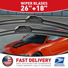 26" + 18" OEM Quality Bracketless Windshield Wiper Blades J-Hook Pair All Season