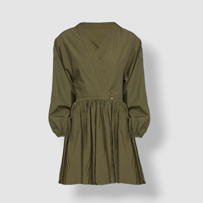 bassike green dress $495 Women's Long Sleeve Topstitch Waist Wrap Size 3 Web Collection: Virtue