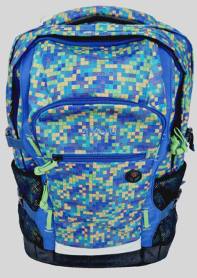 4YOU Jump Schulrucksack Pixel Smaragd Rucksack Ranzen Blau Brustgurt Hüftengurt