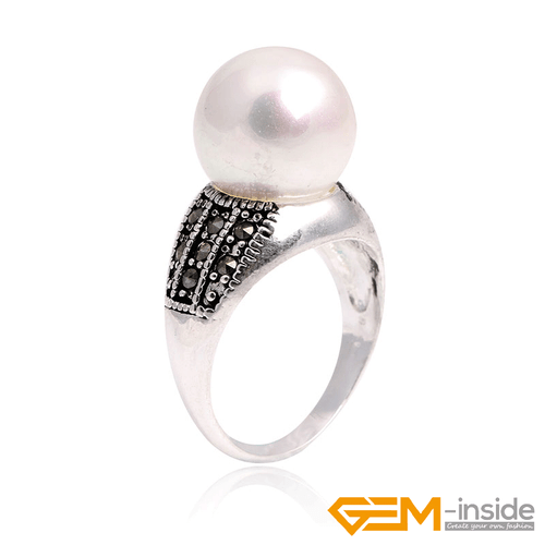 Fashion Gemstone Bead Rings Tibetan Silver Marcasite Jewelry Gift 12mm Christmas - Picture 3 of 60