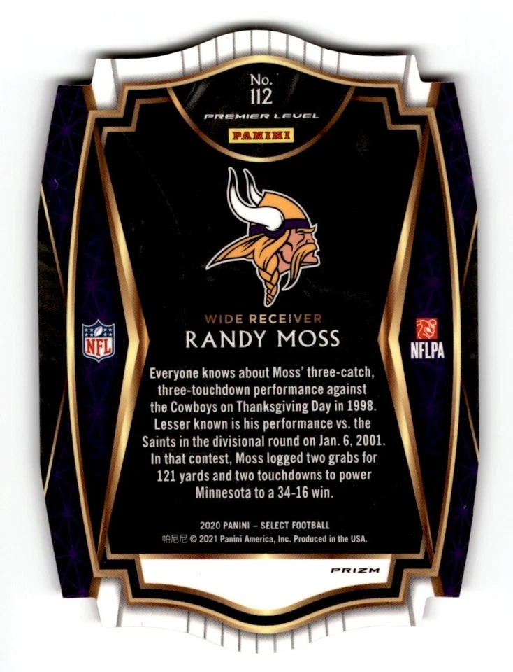 2020 Panini Select Die Cut Prizm Red Randy Moss #112 Minnesota Vikings - Image 2 of 2