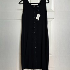 Tahari Maxi Dress Women Large Black NWT Button Front Sleeveless Modal Lined