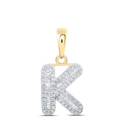 0,31 ctw natürlicher Diamant Baguette Hiphop Anfangsbuchstabe K Anhänger 10k Gelbgold