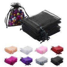 100pcs Organza Gift Bags 2x3 inch Black Sheer Drawstring Gift Bags Jewelry Po...