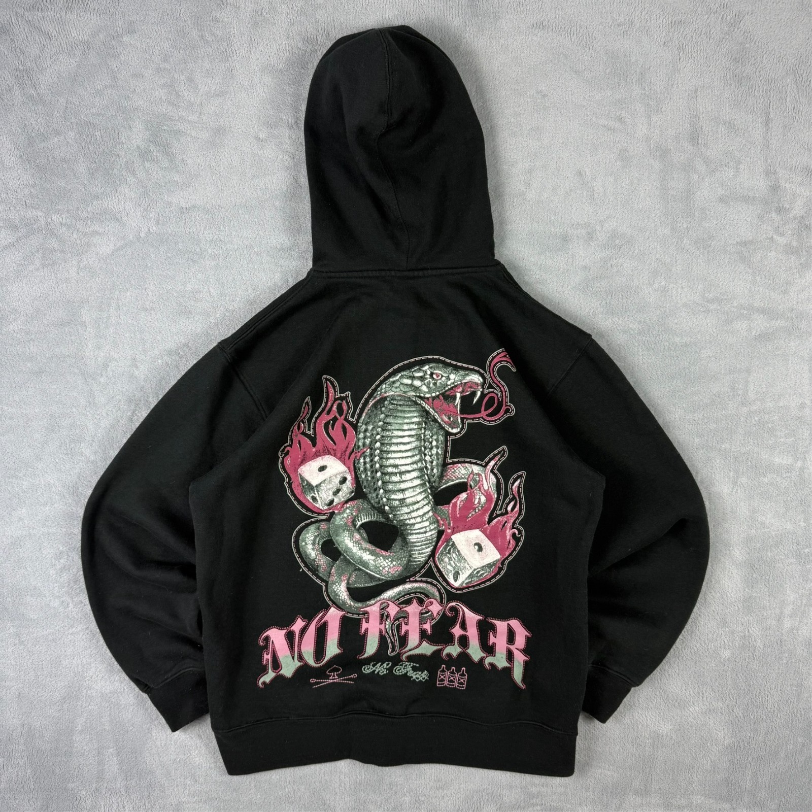 Vintage No Fear 2000s Y2K Alt Emo Black Snake Graphic Size Large Pullover Hoodie image 6