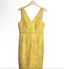 Women’s Anthropologie Maeve Yellow Lace Gardenia Vneck Pencil Dress Sz 8