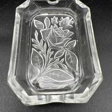Decorative Clear Glass Rose Pattern Rectangular Hotel & Motel 2-Slot Ashtray