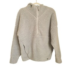prAna permafrost teddy jacket half zip fleece hoodie womens light grey size M