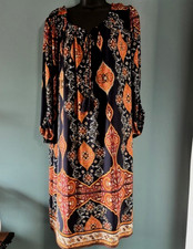 Enfocus Studio Womens Navy Orange Geometric Shift Dress 18W Tassel Scoop Casual