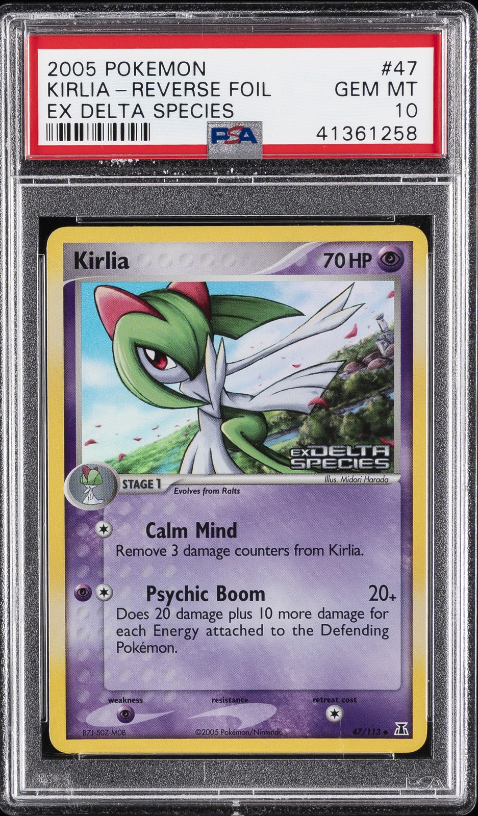 2005 POKEMON EX DELTA SPECIES #47 KIRLIA-REVERSE FOIL PSA 10