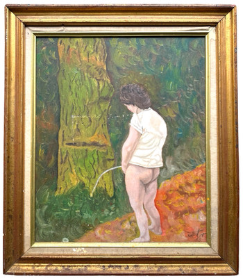 Oil Painting Abstract Figurative Art Signed Hector Mitu 1993 24x20