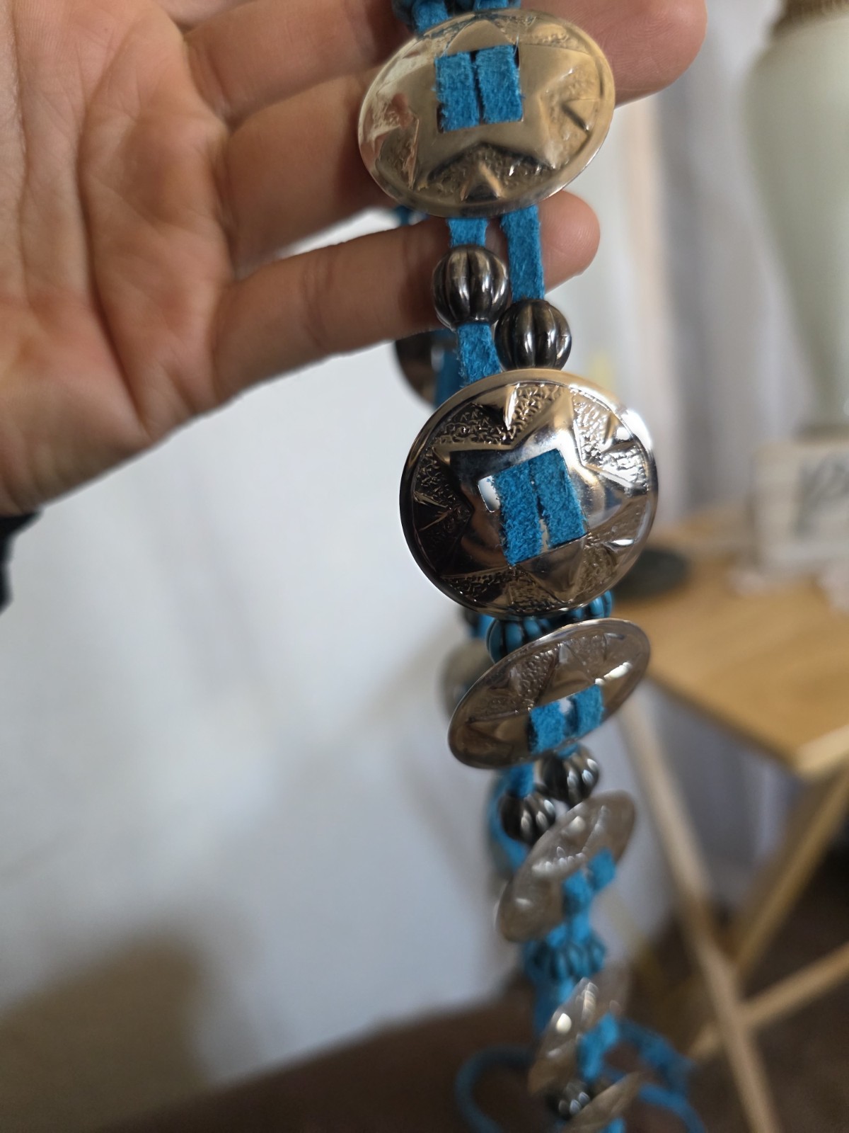 Vintage  Concho Belt Native Style Stamped Metal D… - image 7