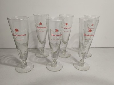 Vintage Set Of 6 Budweiser King Of Beers Stemmed Pilsner Glasses 10 oz.