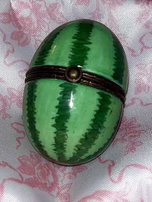 Watermelon Hinged Porcelain Trinket Box with Fruit Piece PHB Cannon Falls 2.25''