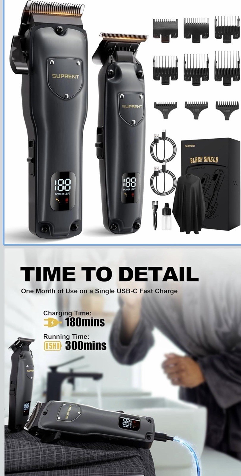 SUPRENT Hair Clippers for Men Professional, USB-C Rechargeab