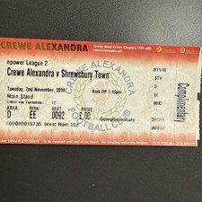 Crewe Alexandra v Shrewsbury Town(Npower League 2 2010/11) 2/11/2010 Ticket