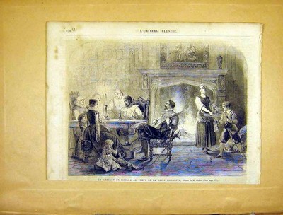 Original alter antiker Druck Konzert Familie Elizabeth Reign Musik Französisch 1865