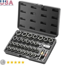 29 Piece Bolt Extractor Set Cr-Mo Steel Socket Wrench Tool Kit Rusty Nuts New