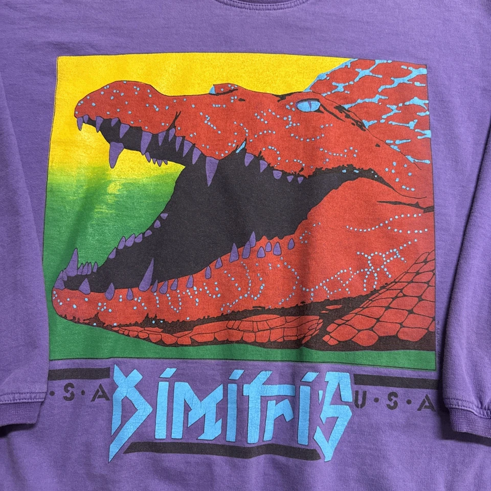 Sudadera Artística Vintage Adulto Mediana Púrpura Años 90 Dimitris Griego Caimán Abstracto Foto 2 de 4