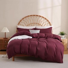 Burgundy Queen Duvet Cover Set 3pc Soft Microfiber Bedding Zipper Pillow Shams