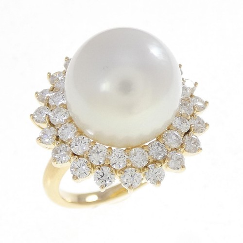 Authentic K18YG White South Sea Pearl Ring 13.8 #230-000-402-2298