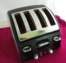T-Fal Avante Deluxe Toaster 4 Slice Wide Slot Black Chrome Model 5328.42 TESTED