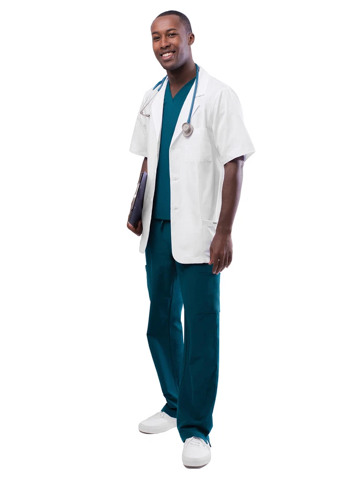 Adar Men Doctor Nurse Uniform Lapel Collar Short Sleeve Consultation Coat - Image 4 of 4