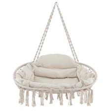 Image of COSTWAY Boho Swing Accent Chair Hand-Woven Rope Hanging Chair w/ Cushion