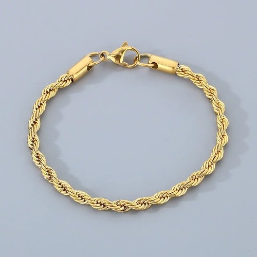 18K Gold Plated 925 Sterling Silver 4mm Chain Bracelet Unisex 8in 20cm Gift USA