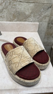 GUCCI Angelina GG  Platform Slide Sandals, Beige Ruggine Size 42