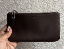 Vintage Coach Small Flat Cosmetic Case Brown Skinny Pouch Zip Wallet