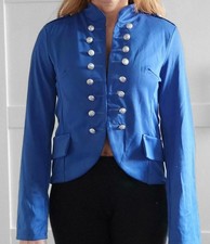 Blazer Military Militär Royal Blau Jacke Silber  Knöpfe Karneval Kostüm L 40